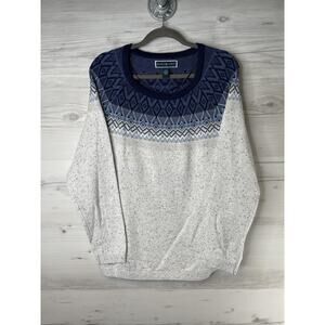 Karen Scott Sweater Womens XL Blue White Fair Isle Pullover Crewneck Knit NWT